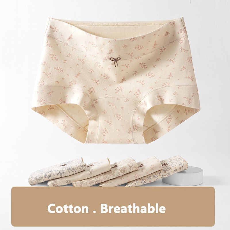 4 Pack Women Cotton Panties Floral Print Light Tummy Control Full Coverage L-2XL