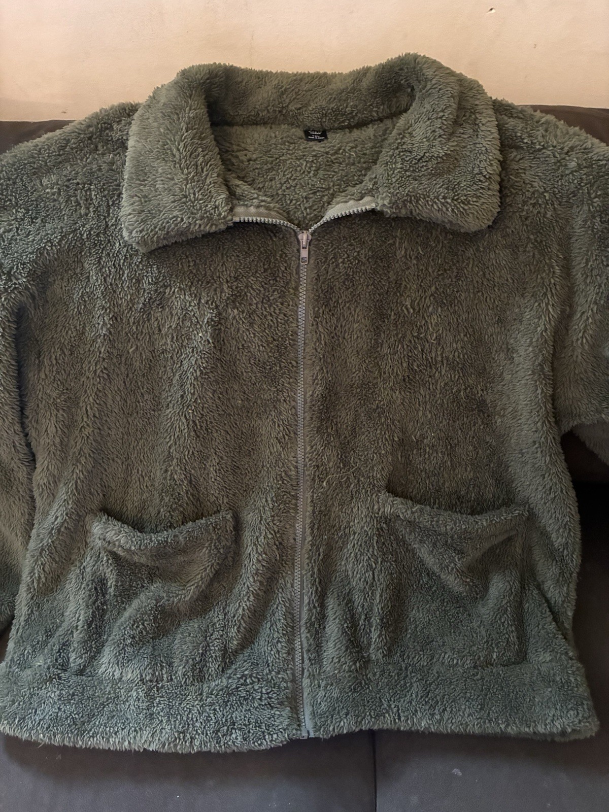 SHEIN Curve Olive Green Plush Soft Sherpa Zip Up Jacket Size 1XL