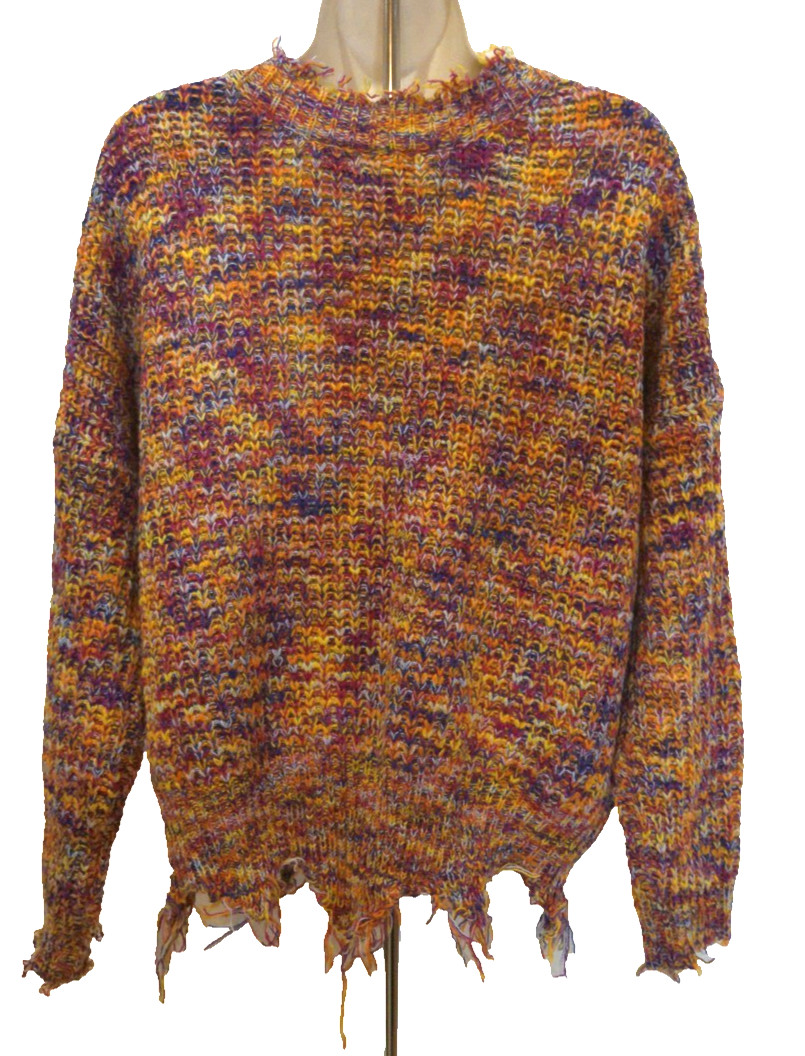 Mainstrip Sweater Multicolor Knit Distressed Fringe Top size Medium Oversized