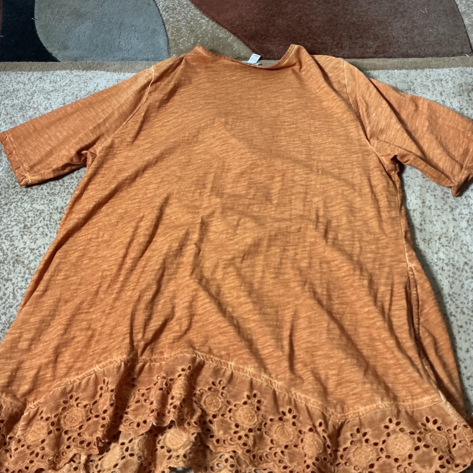 LOGO Lori Goldstein Lagenlook Boho Knit Eyelet Hem Tunic Top XL A397399