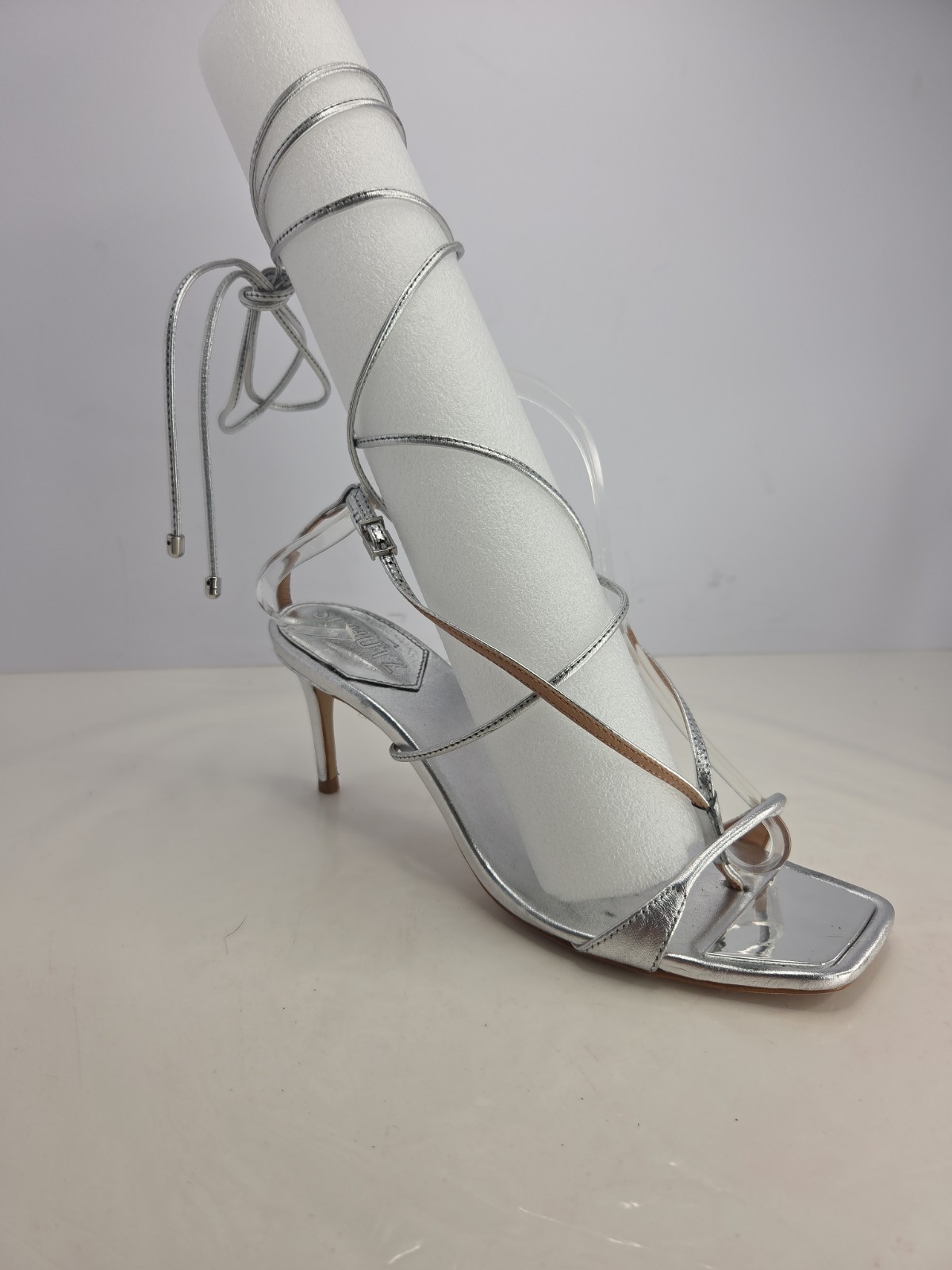 Schutz High Silver Leather Sandal w/Detachable Leather Gladiator Ties Sz 7.5B