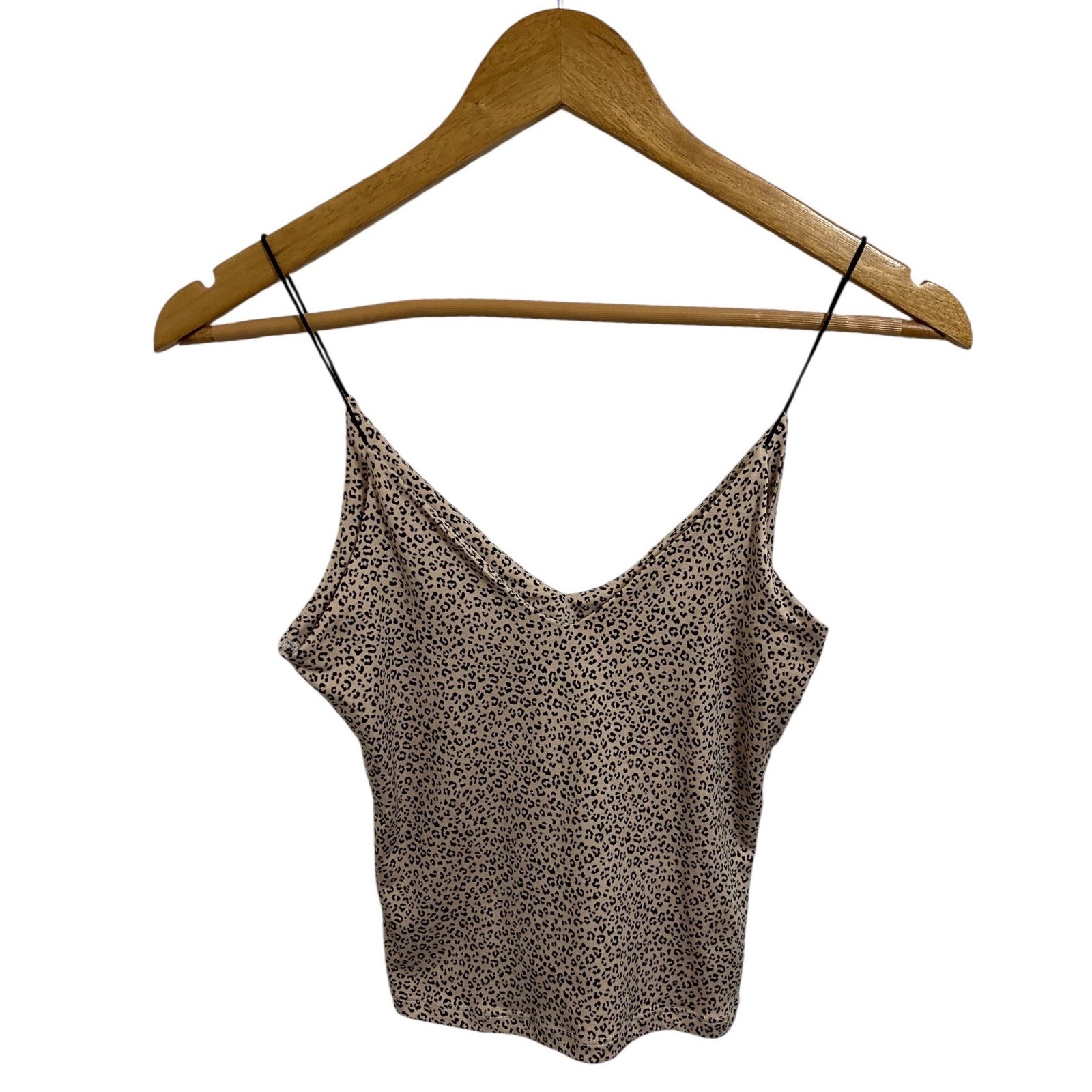 Gaze NEW DTLA Leopard Print V-Neck Spaghetti Strap Camisole Top Tan Black XS