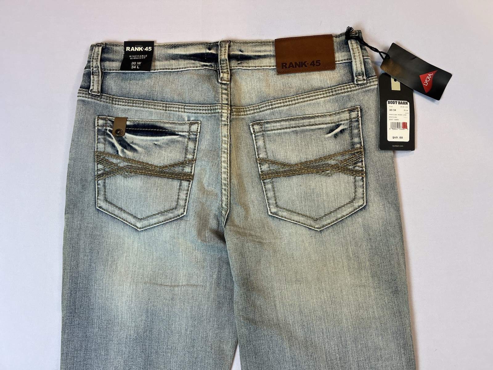 Rank 45 Ringo Stackable Straight Jeans Men’s 30×34 Light Wash Western Denim NWT