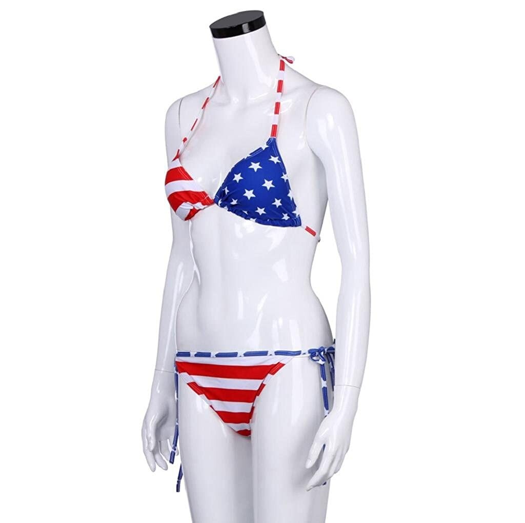 American Flag Print Halter Triangle Bikini Swimsuit – Sexy, 4th of July Party