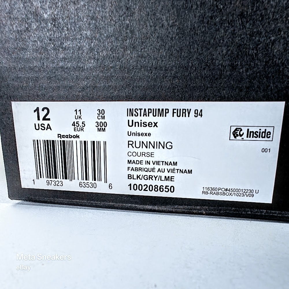 Reebok Aries InstaPump US 12 Men’s Black Silver Yellow Retro Fury 100208650 New