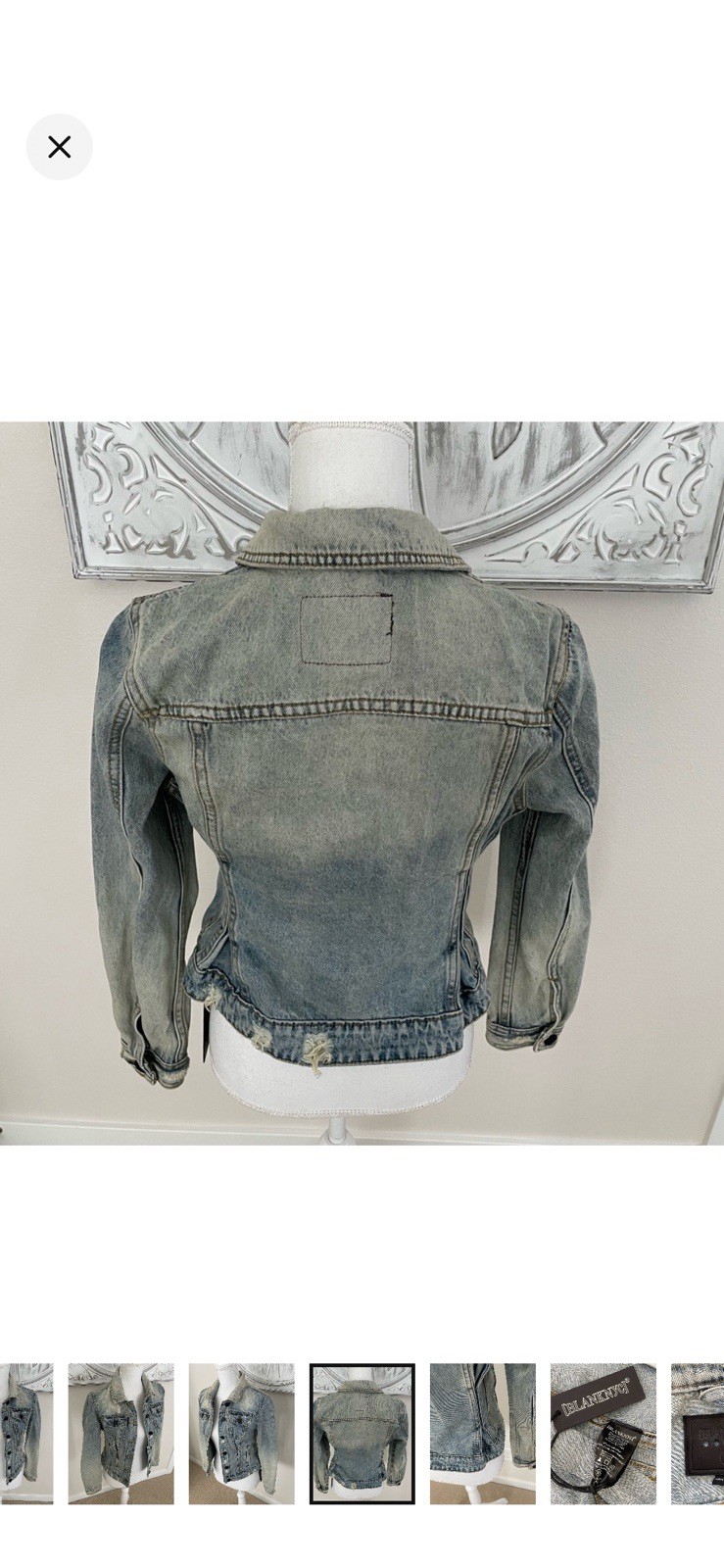 BLANKNYC Hooded Distressed Jacket Women’s Blue/Black Button Slim w/ Pockets, XS