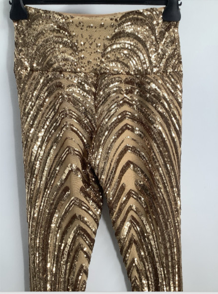 Nicolas Mendoza Women’s Gold Sequin Pants / Backless Top 2 Piece Set Size NA