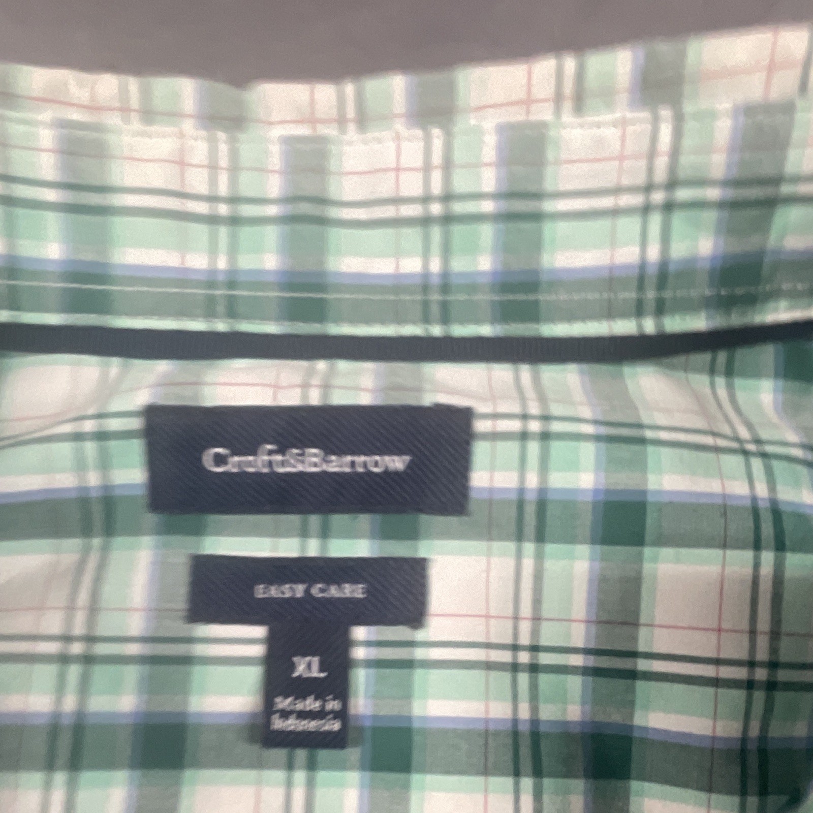 Croft & Barrow Easy Care Men’s XL Green/White Plaid Short Sleeve Button-Up