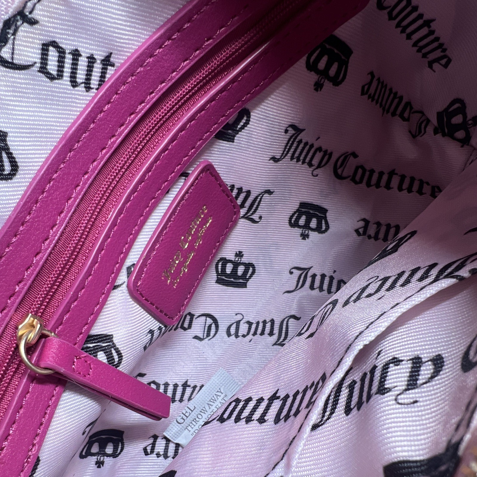 Juicy Couture Small Pink Shoulder Bag Embroidered Logo Gold Chain Zip Charm