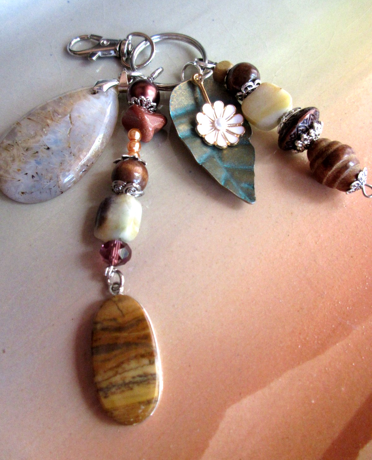Agate & Bronze Purse Jewelry Keyring 7.5 inches
