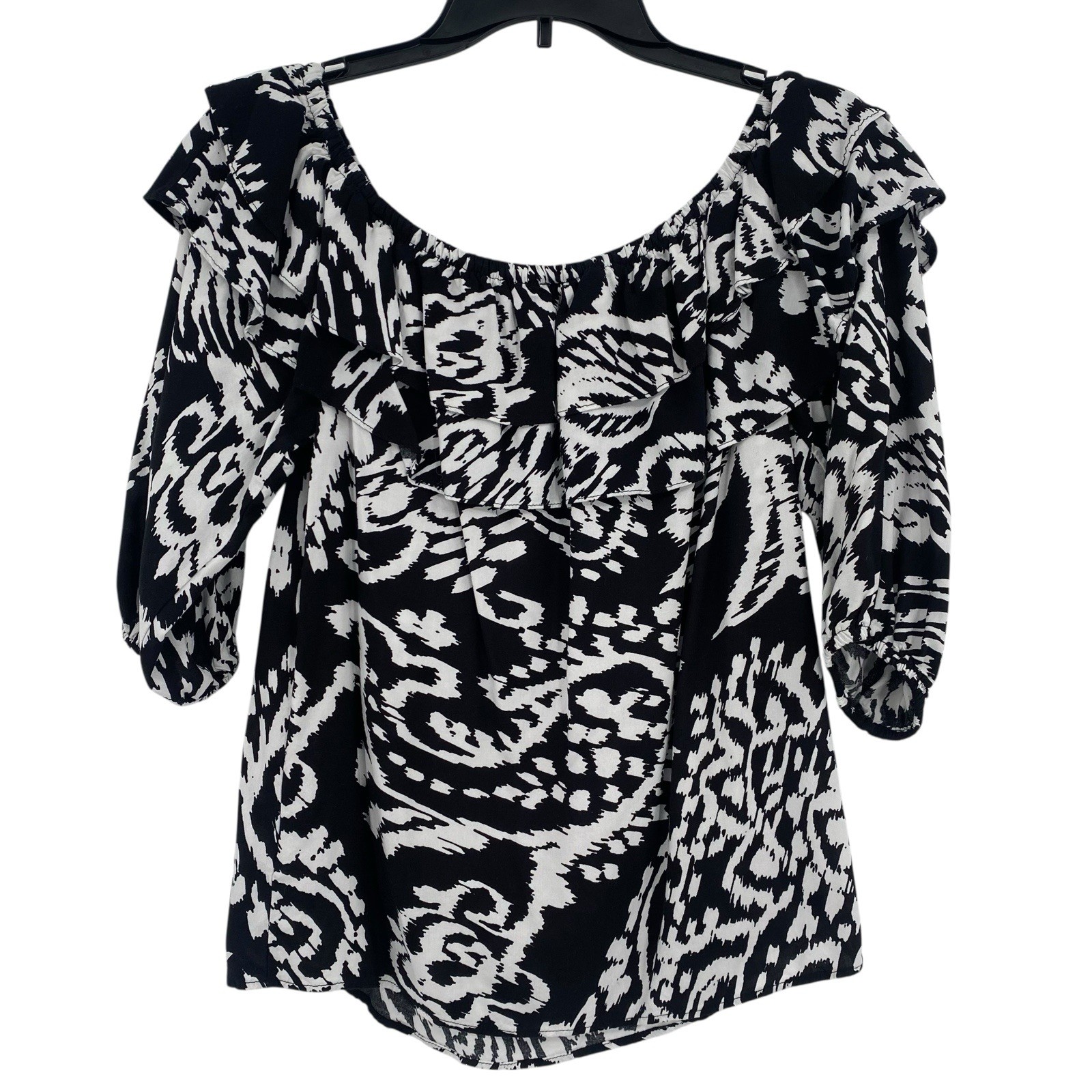Sam Jess Women’s Size Small Black Floral Off The Shoulder Tiered Ruffle Blouse