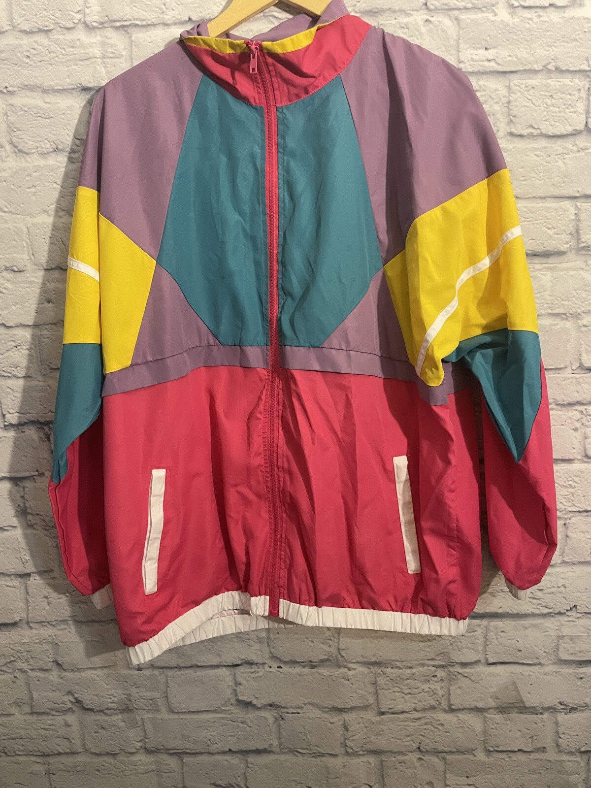 Funny Guy Windbreaker Color Block Multicolor Zipper Retro 1980 Pockets M