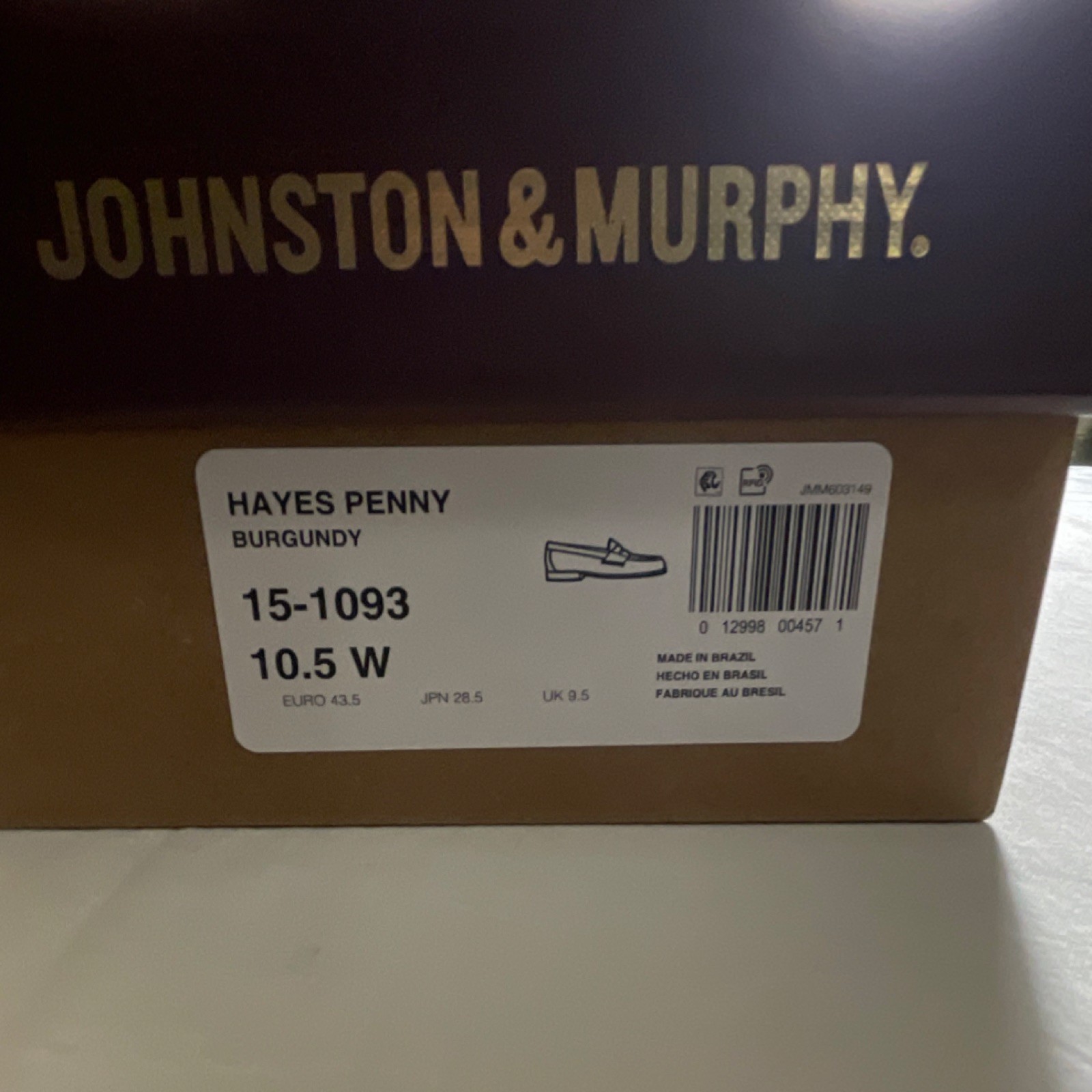 Johnston & Murphy Hayes Penny Men’s Burgundy Leather Loafers 10.5W 15-1093
