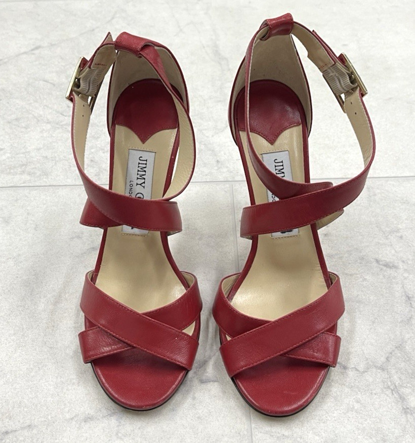 New Jimmy Choo Lottie Red Leather Heel Sandal In Red Size:35 (US 5)