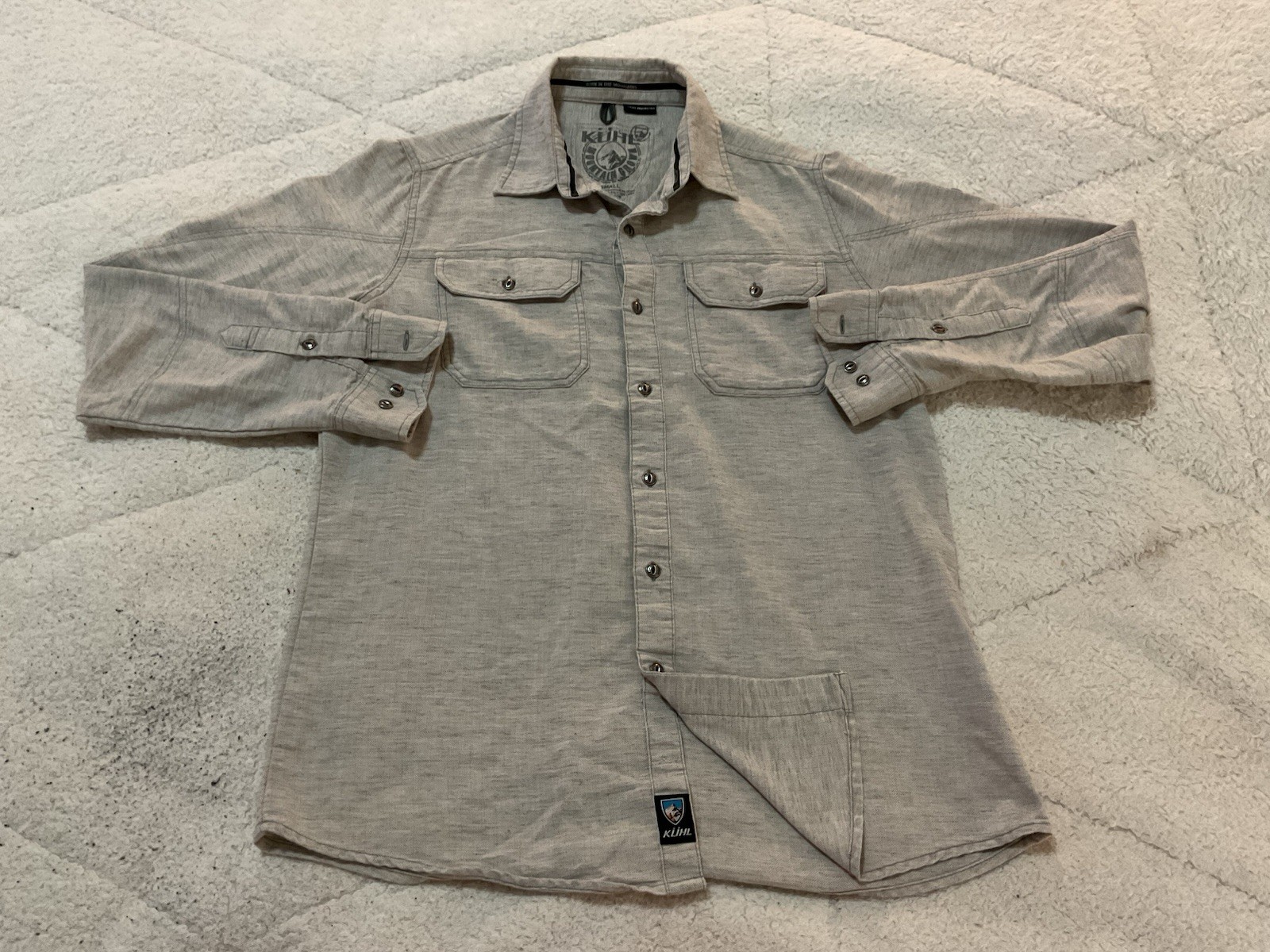 KUHL Mountain Grown Shifter Shirt Granite Men’s Size Small 5 Panel Sleeve Gray