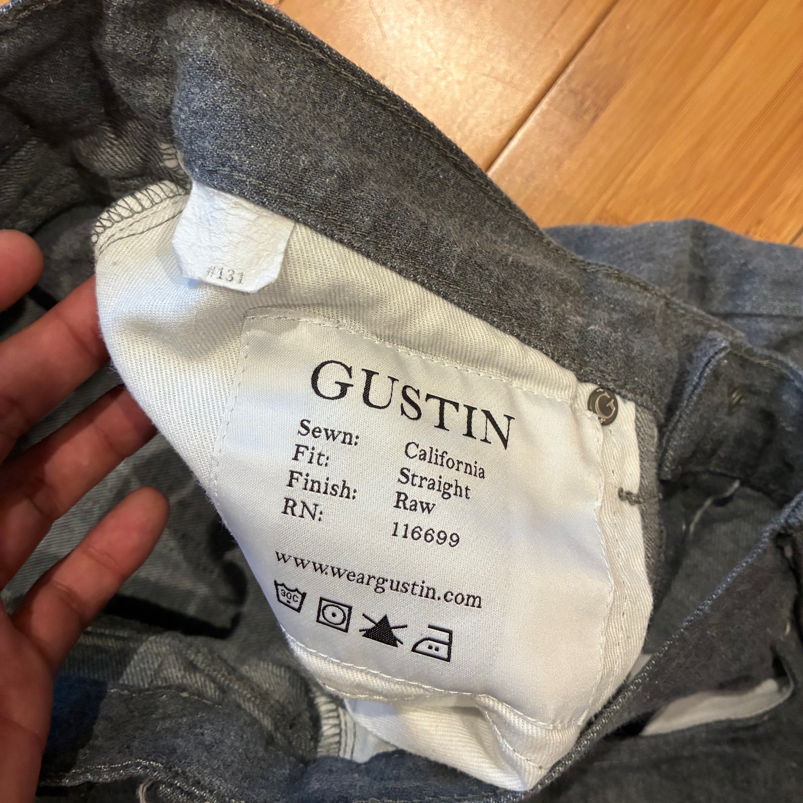 Gustin California Straight Raw Men’s Grey Jeans 31×32 Selvedge Denim