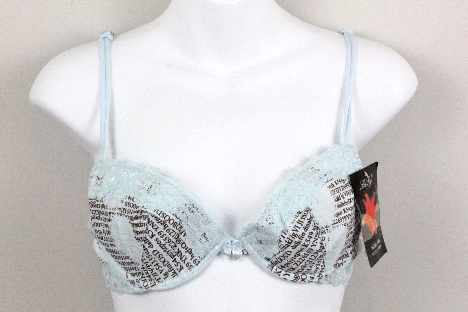 Women’s Bra Letter Print & Lace Style 9999 Size 38D LILY Color Blue NWT