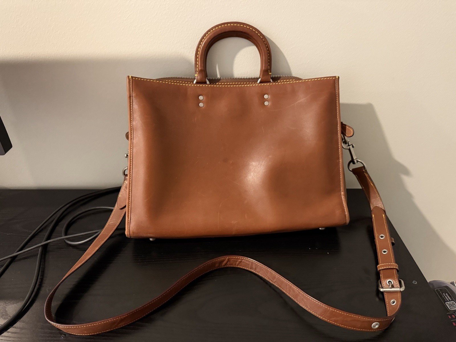 Coach Brown Zip Satchel Top Handle Bag w/ Detachable Strap, Studs, Pockets
