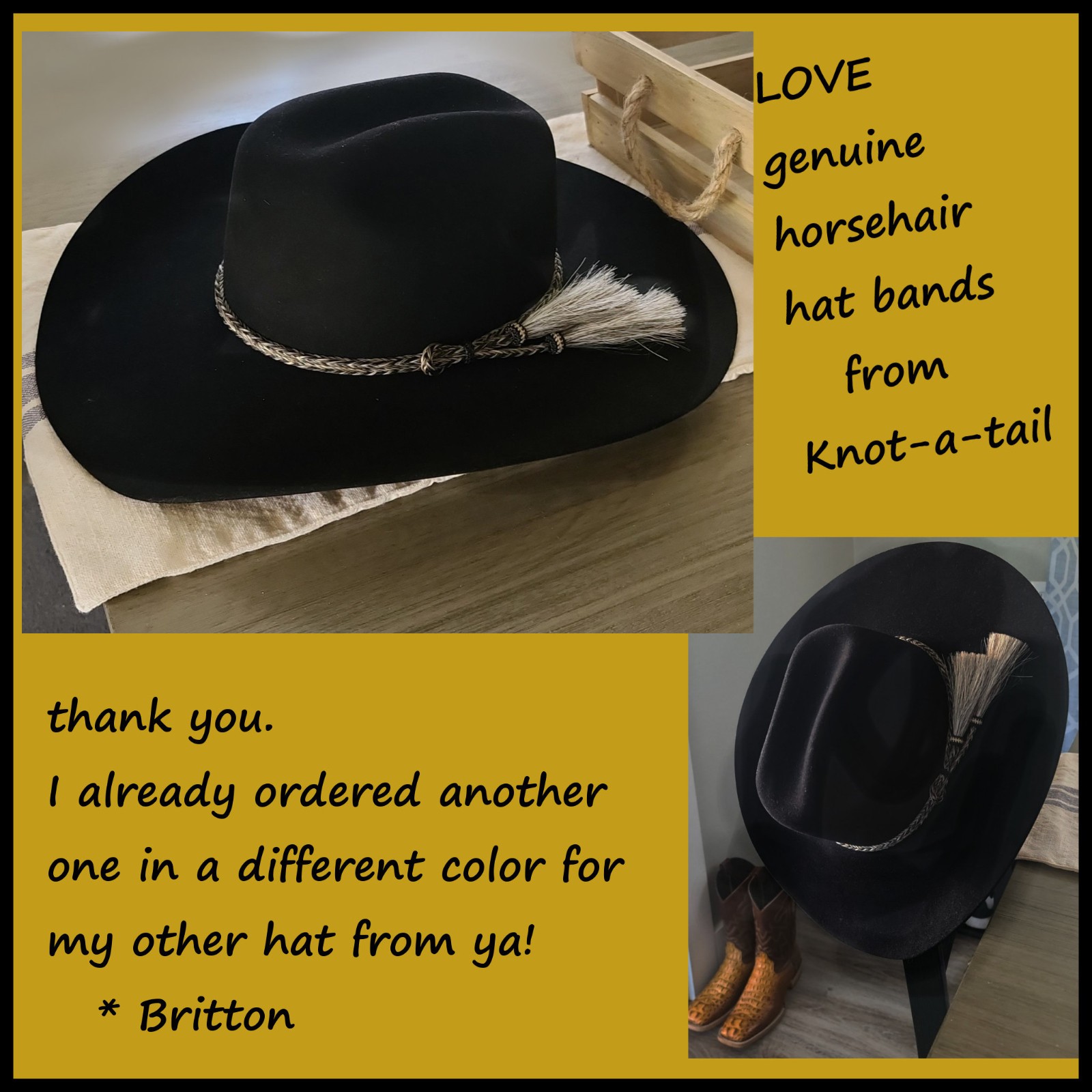 Horsehair hat band, stunning Gray-black, Adjustable Cowboy horsehair hat band