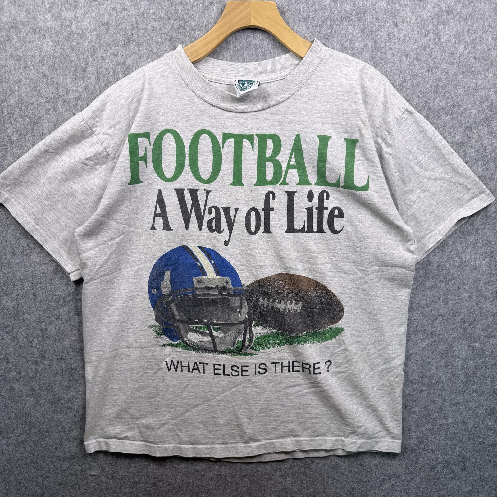 Vintage 90s Football A Way Of Life Retro Sports Graphic T-Shirt Grey L