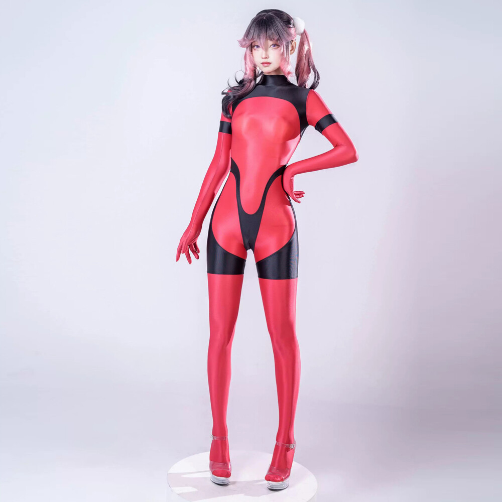 Women Sexy Shiny Jumpsuit Clubwear Gloves Catsuit Party One Piece Satin Bodysuit