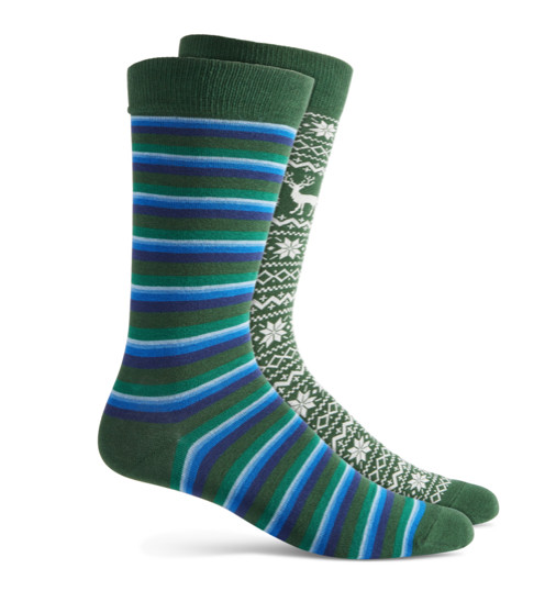 Club Room Holiday 2 Pack Crew Socks Stripe Fair Isle Green Blue One Size