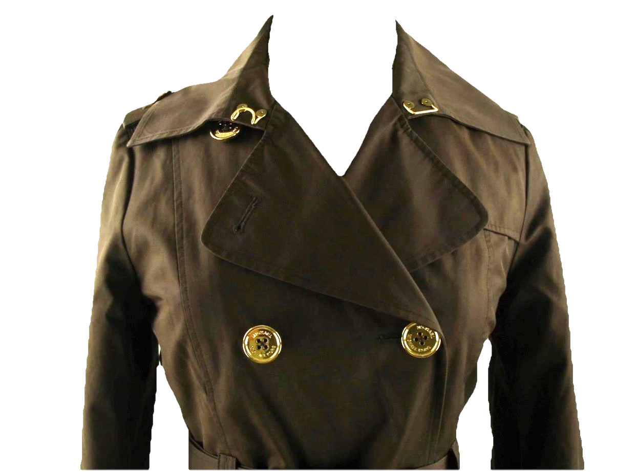 Trench Coat Michael Kors Black Double Breasted Golden Buttons Sz L Women’s