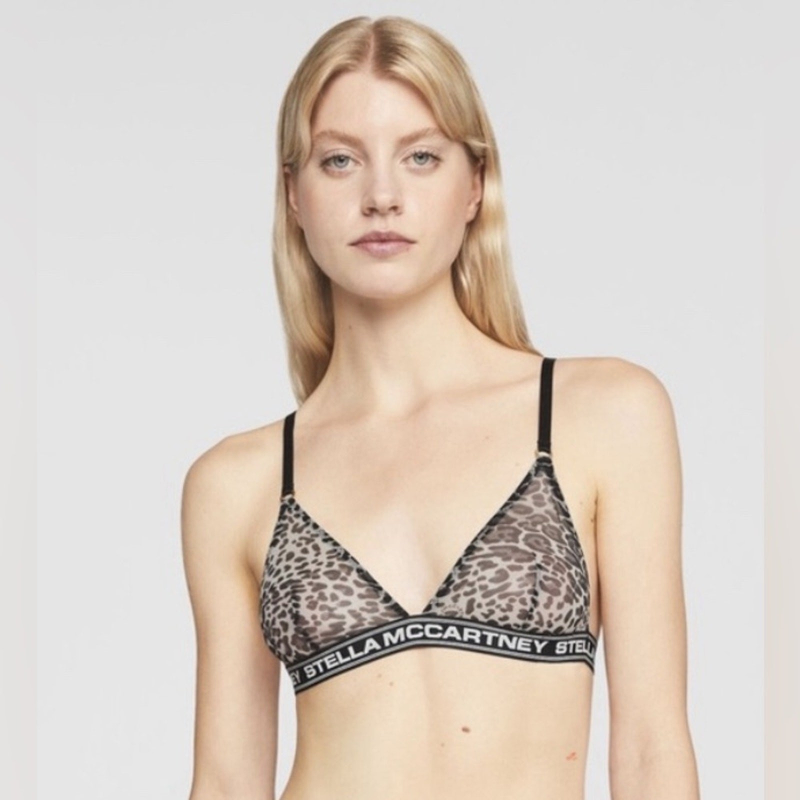Stella McCartney Leopard Print Triangle Mesh Bra with Logo Band Sz Small NWT
