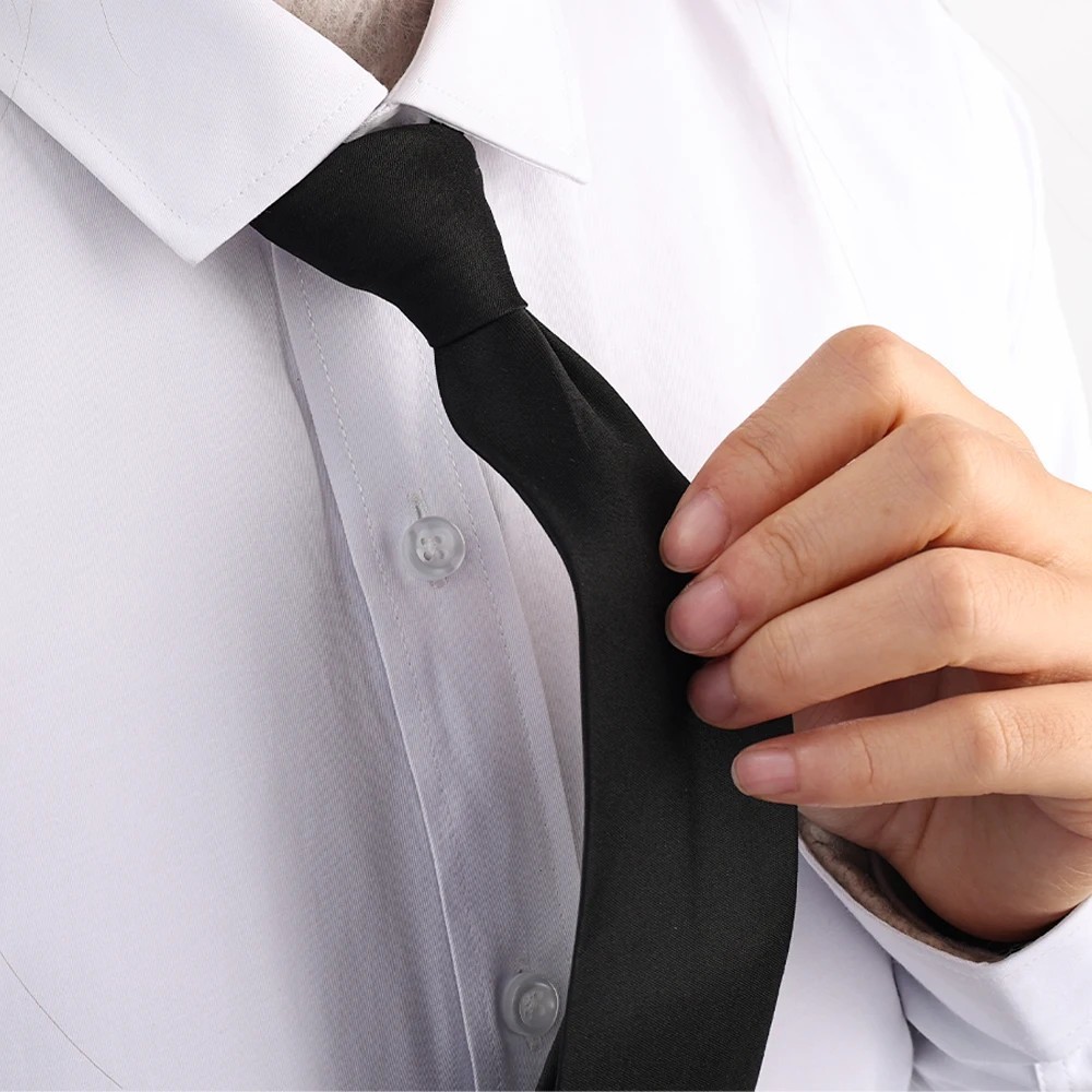 Men’s Black Pre-Tied Zipper Necktie Adjustable Polyester Office Formal Work Tie