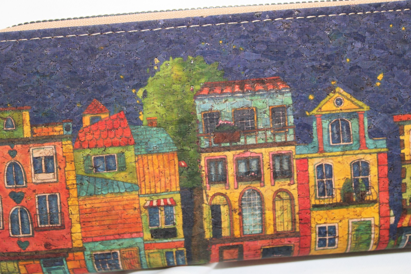 New 100% Cork Wallets Colorful Portugal Houses Boho Mediterranean Azulejo