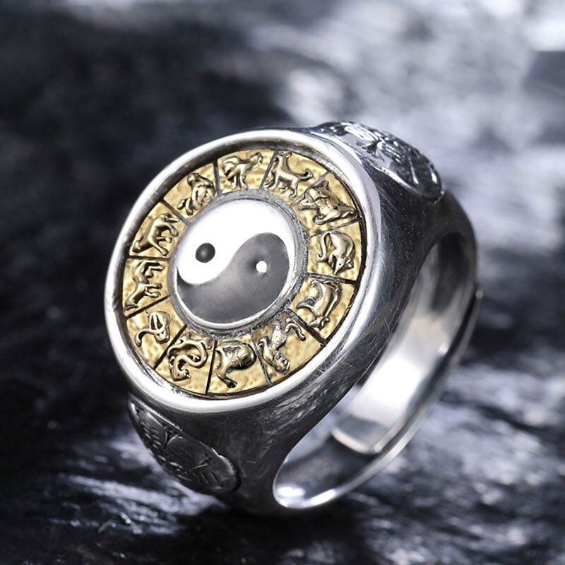 Cincin Diagram Tai Chi Bagua Cina 12 Hewan Zodiak Cincin Mode Loga