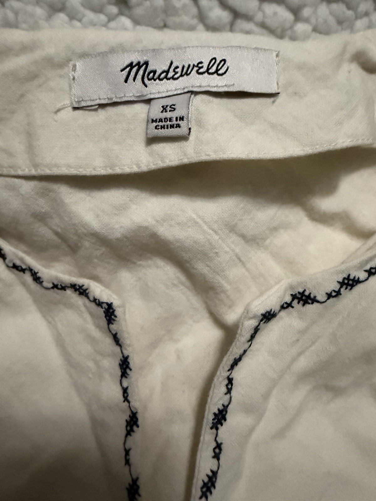 Madewell Ivory Multicolor Embroidered Peasant Blouse V-Neck Balloon 3/4 XS