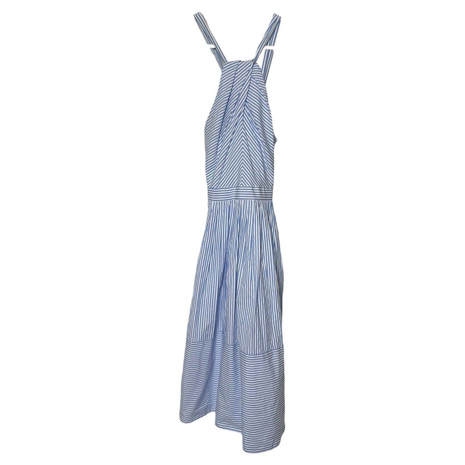 Gal Meets Glam Claire Halter Dress Size 8 Blue White Stripe Preppy MIDI New
