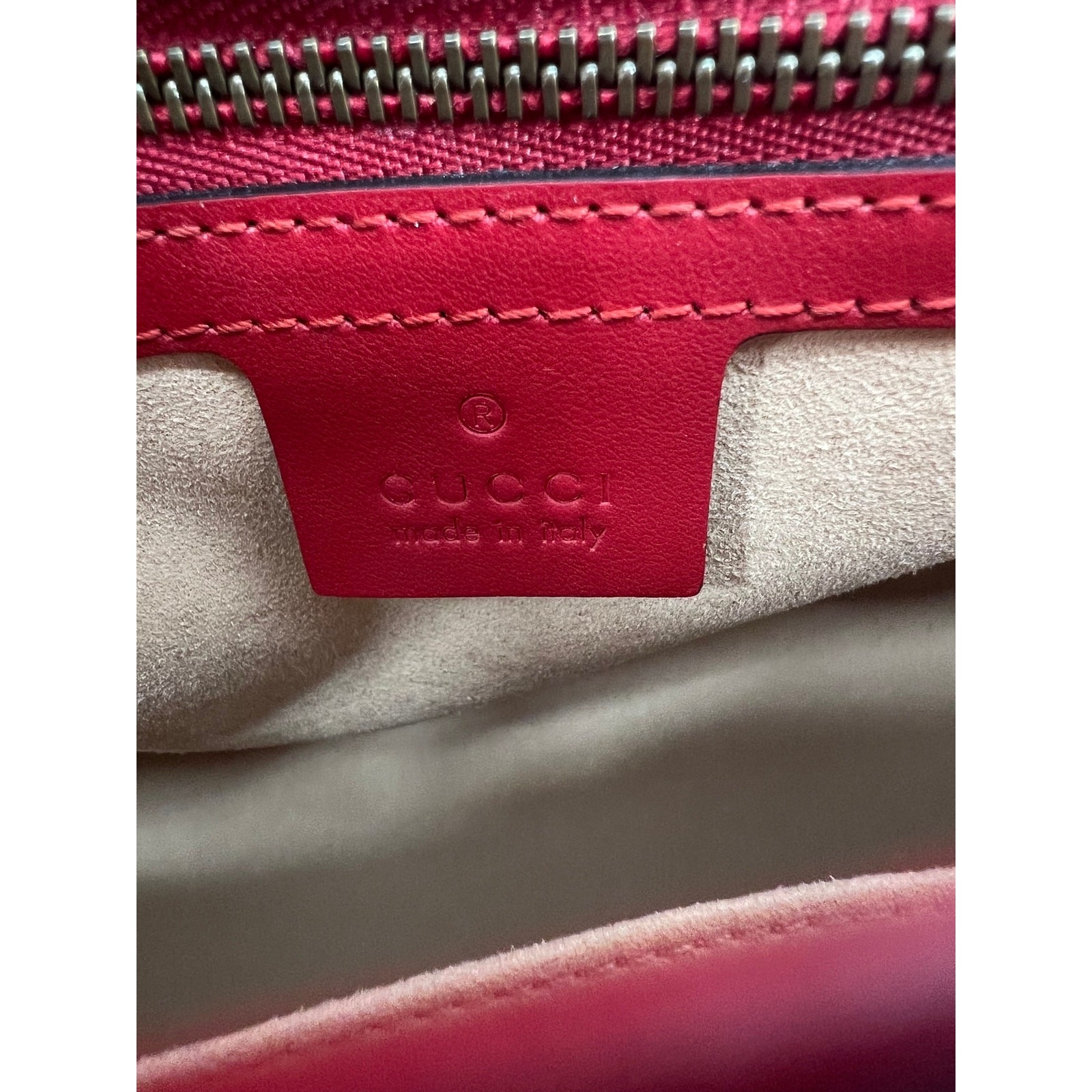 Gucci GG Marmont Small Matelasse Leather Top Handle Bag Hibiscus Red