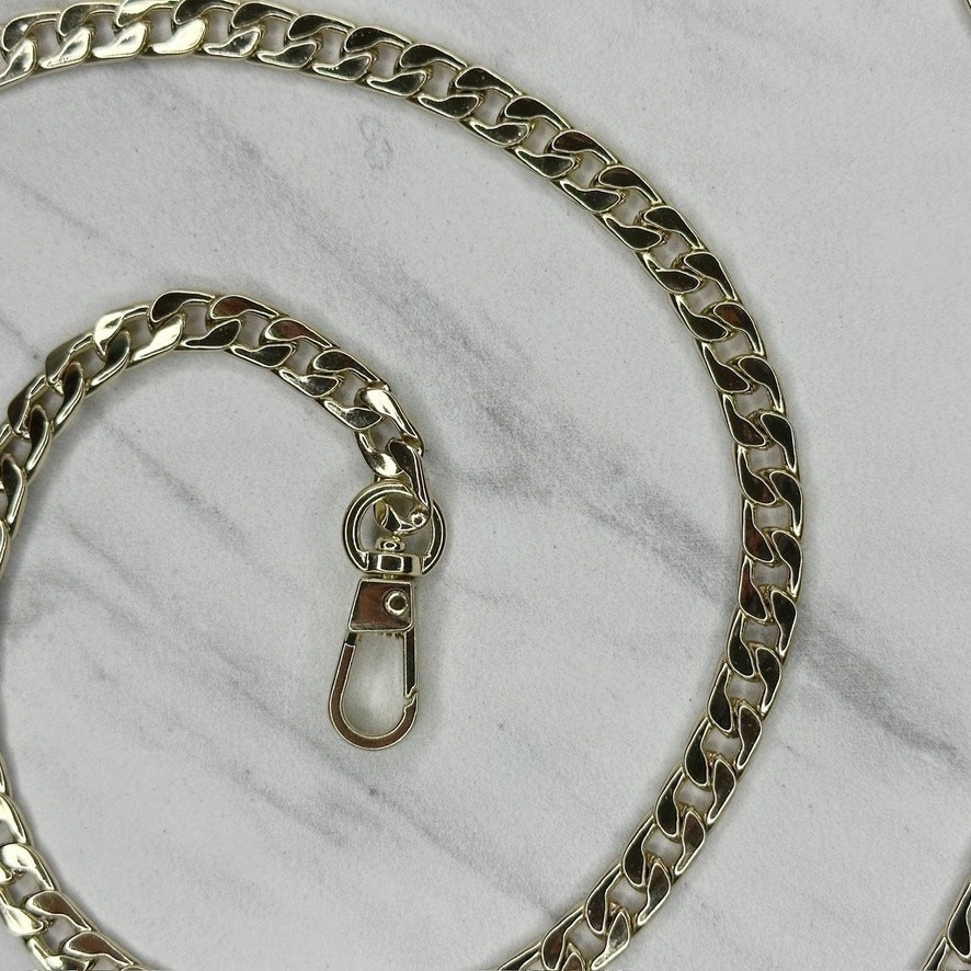 Gold Tone Flat Curb Chain Link Purse Handbag Replacement Strap 45in