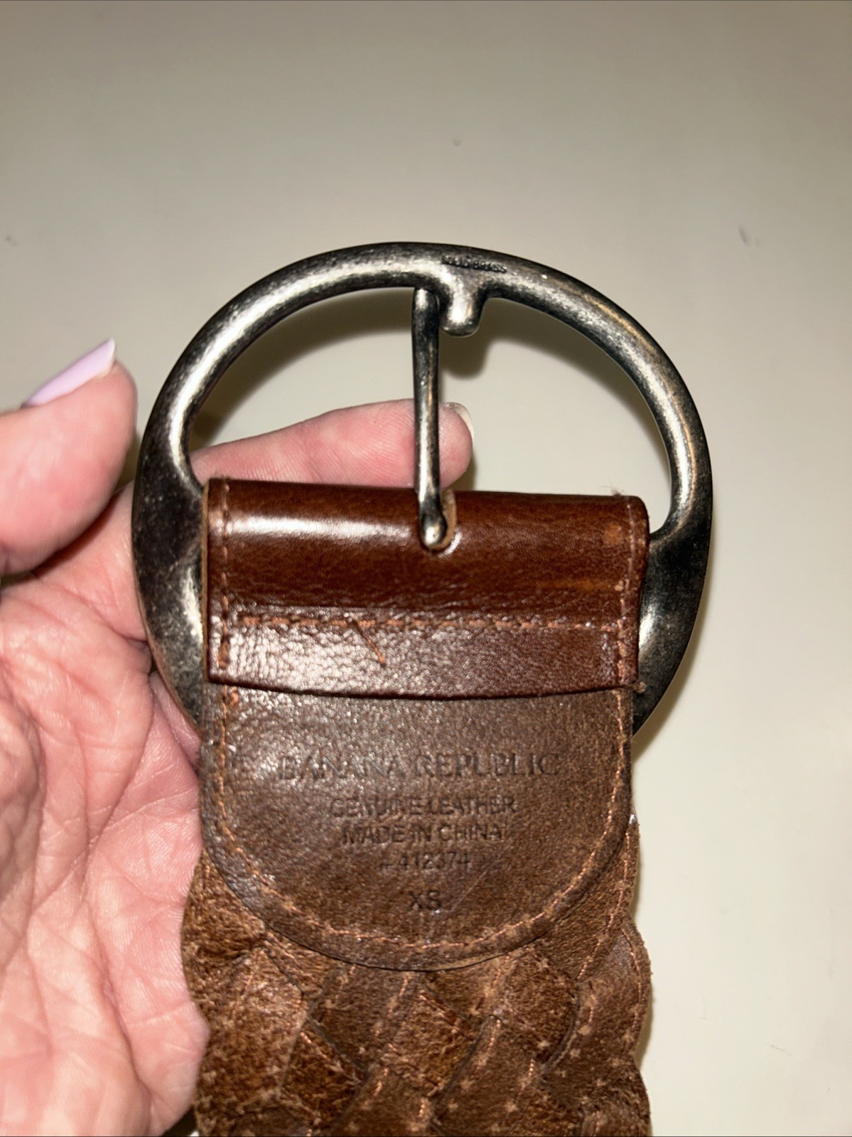 Banana Republic Braided Leather Belt Brown Woven 2 3/4” Wide 3 3/4” Brass Buckle