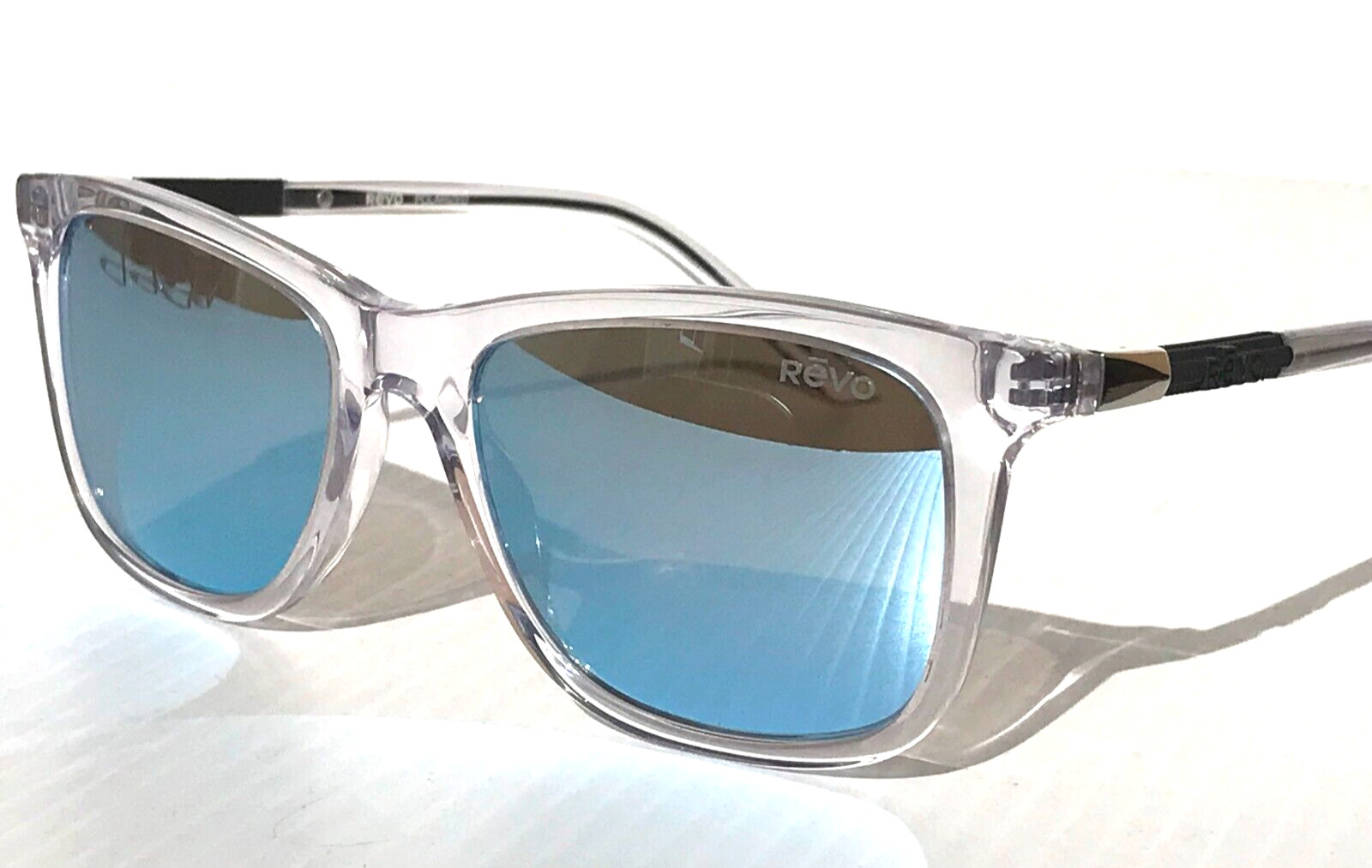 NEW REVO COVE Shiny Crystal Clear POLARIZED Blue Lens Sunglass 1164N 09 BL