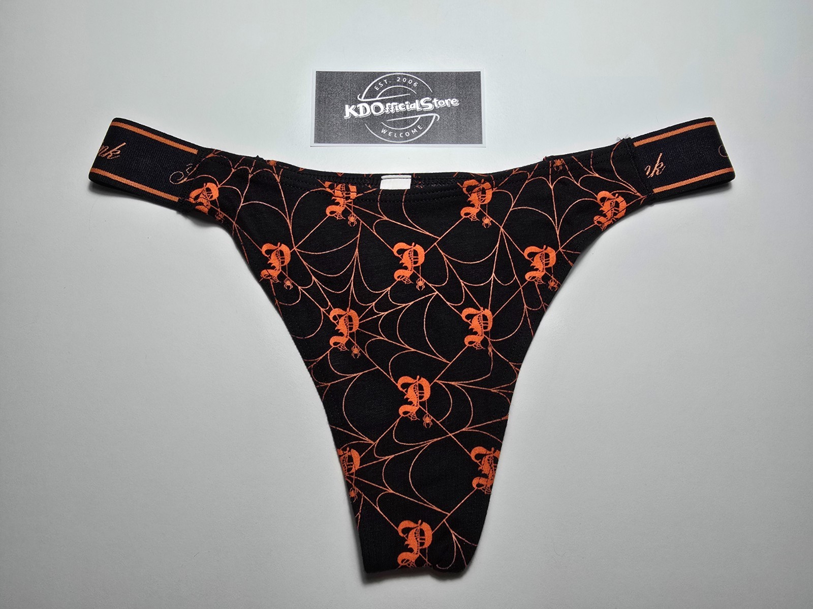 XS Victoria’s Secret PINK Logo Cotton Thong Panties Underwear Halloween Black