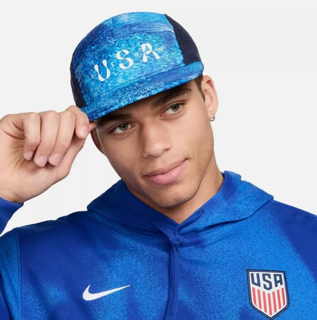 Nike Fly 5 Panel Hat USA Olympic Team Patches Size S/M Dri Fit Blue Running New