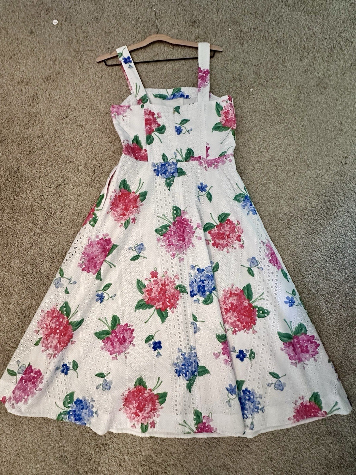 Draper James Fit & Flare Midi Dress Square Neck Lace Floral White Size 8