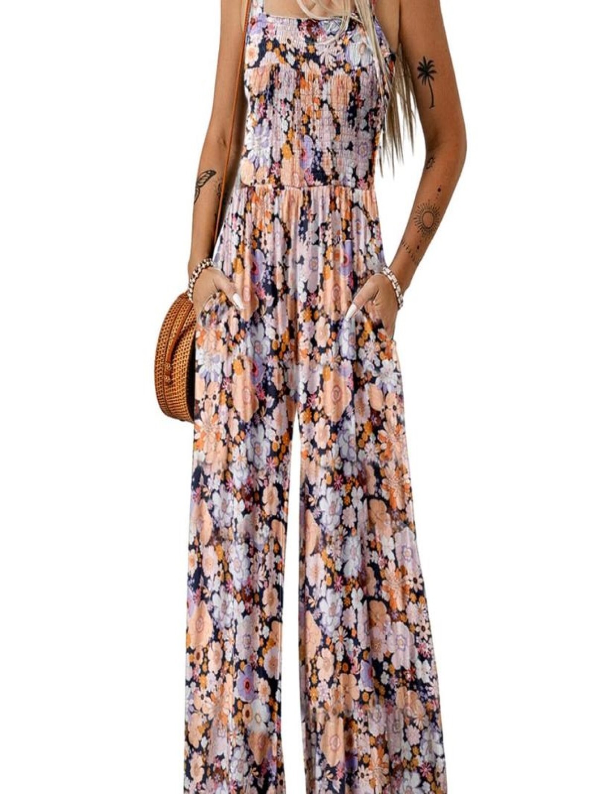 Women’s Casual Loose Overalls Jumpsuit One-piece Sleeveless Printed Wide Leg