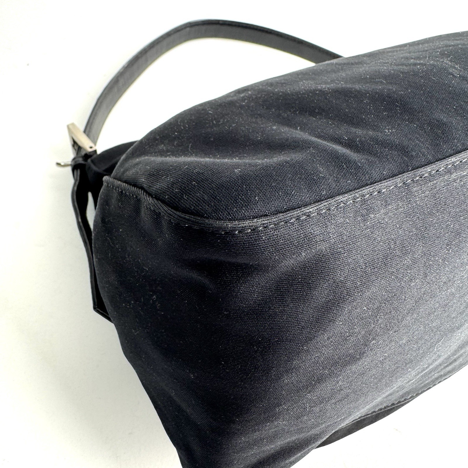 Auth Fendi Cotton Jersey Mamma Baguette FF Logo One Shoulder Bag Black Y2K