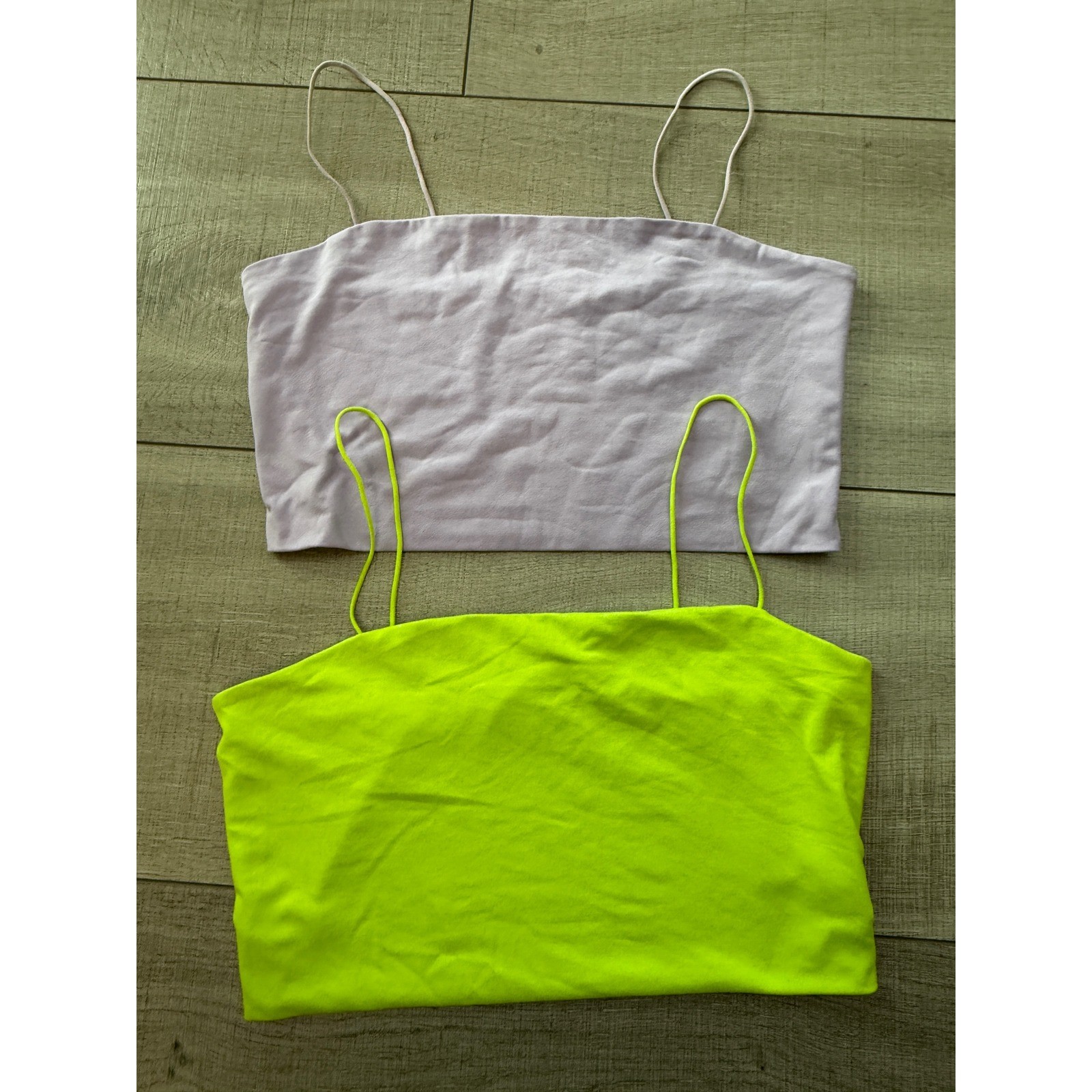 SHEIN Womens 2 Pack Cami Crop Tops Neon Green Lavender Purple Size M