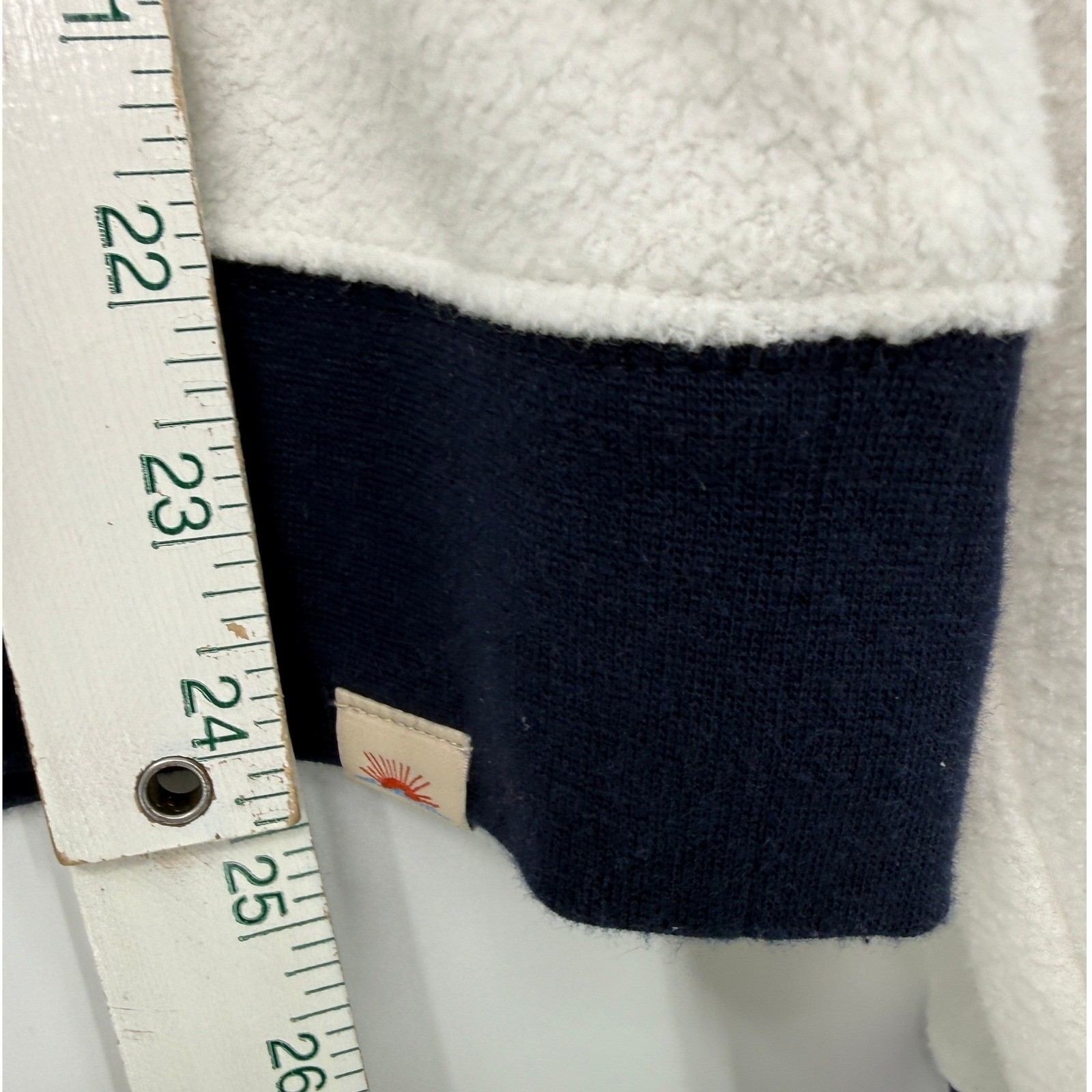 Faherty Beach Fleece Ringer Crew Women L Coastal Nautical Retro Preppy Soft