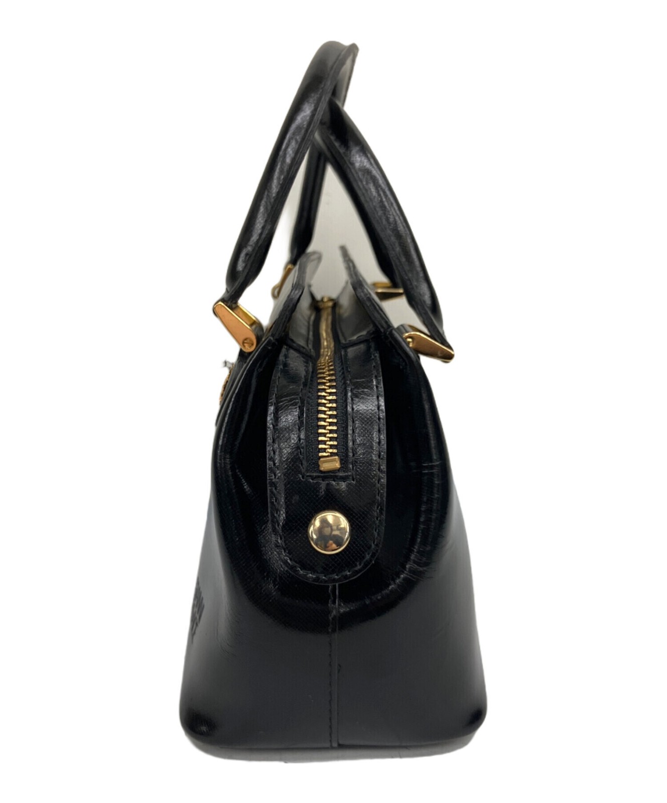 Gianni Versace Women’s Black Leather Top Handle Handbag Gold Medallion Auth