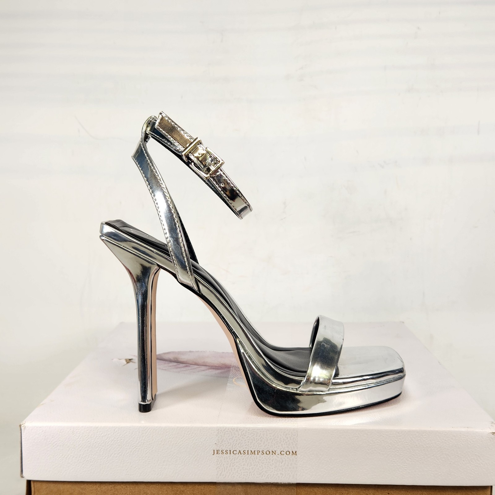 6 WOMEN – Jessica Simpson Adonia – Silver Gloss Metallic – Ankle Strap High Heel