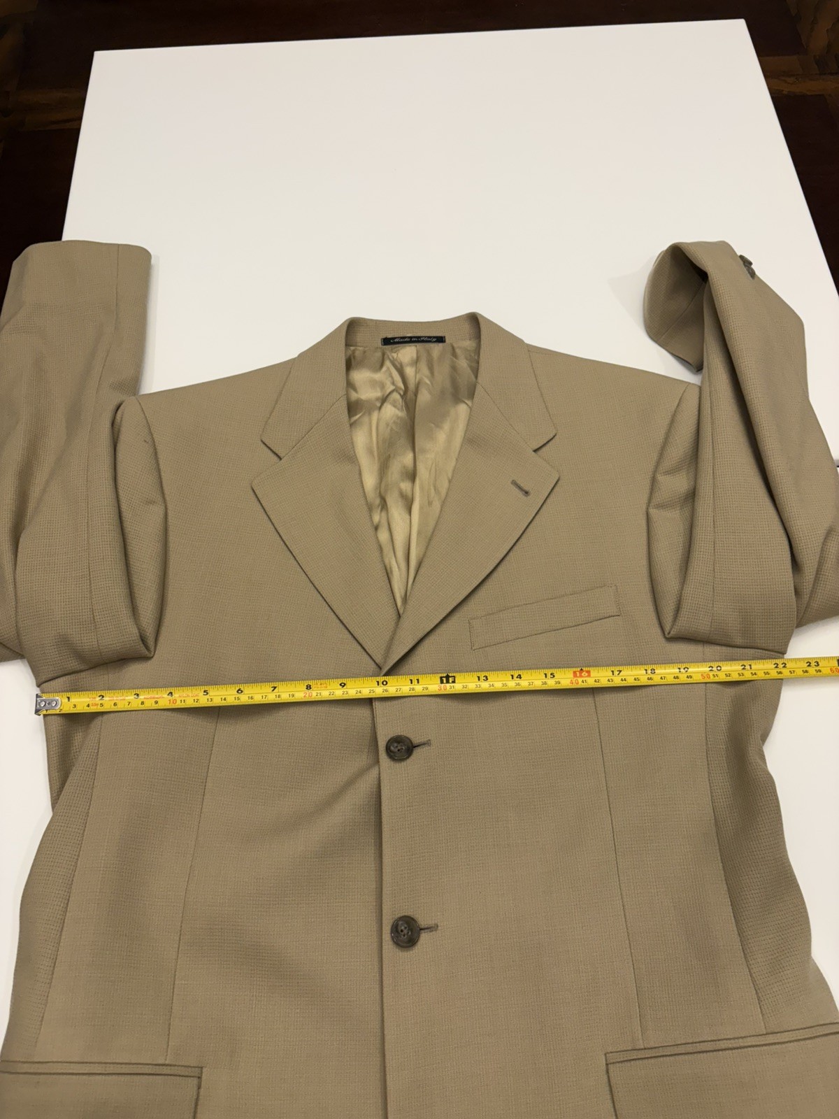 Vintage Murano Italy 100% Worsted Wool Blazer 42L Tan 3-Button Suit Jacket