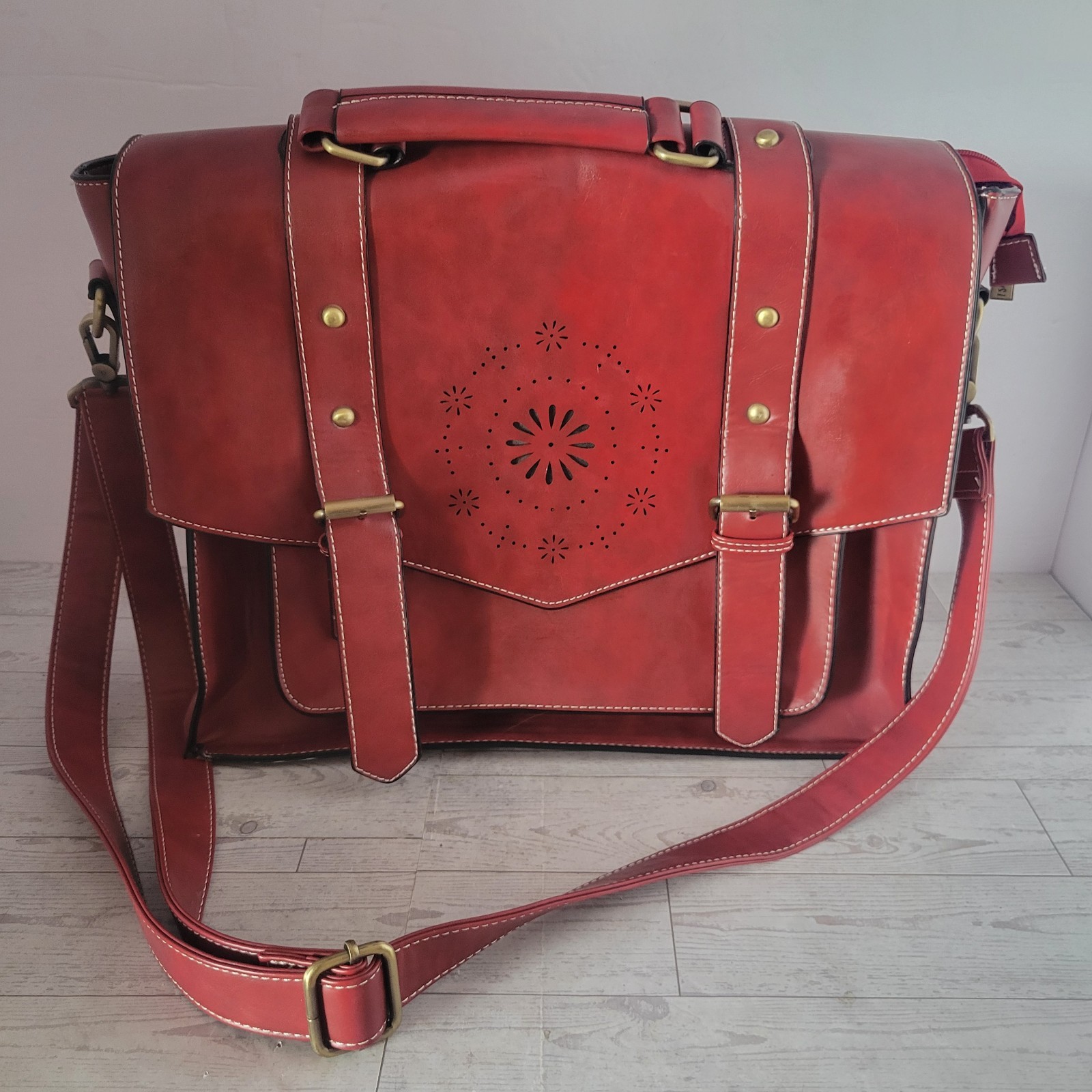 ECOSUSI EXECUTIVE RED FAUX LEATHER SACHEL BAG