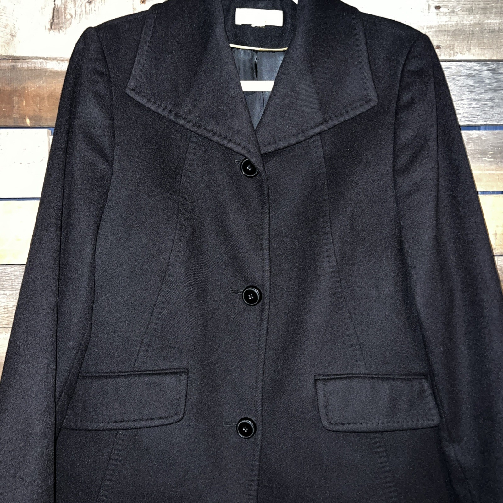 Katherine Kelly 100% Cashmere Coat 16(?)Black Luxury Mid Thigh Length GORGEOUS!