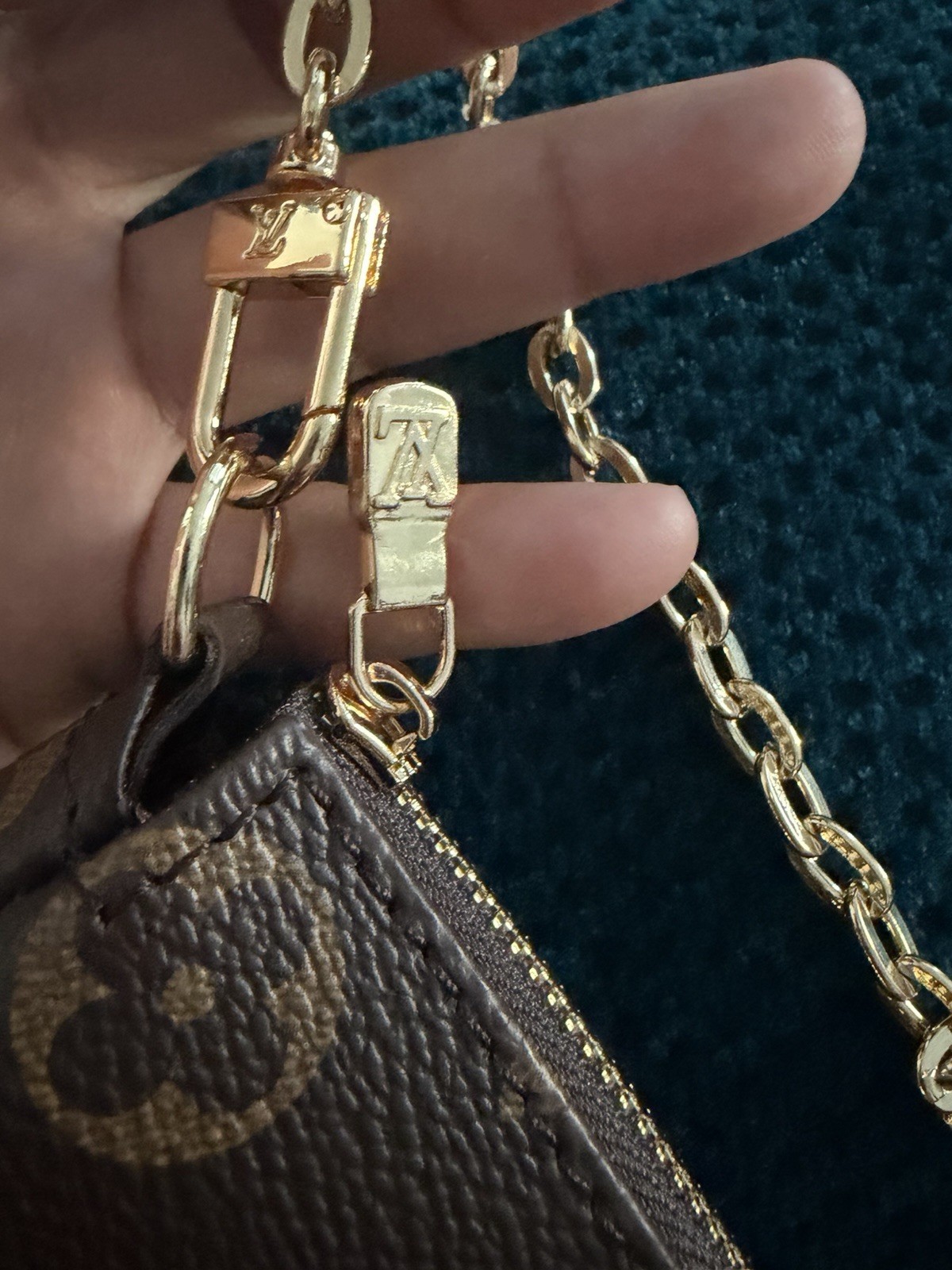 Louis Vuitton Monogram Zip-Around Wallet Brown/Beige Gold Chain Credit Card